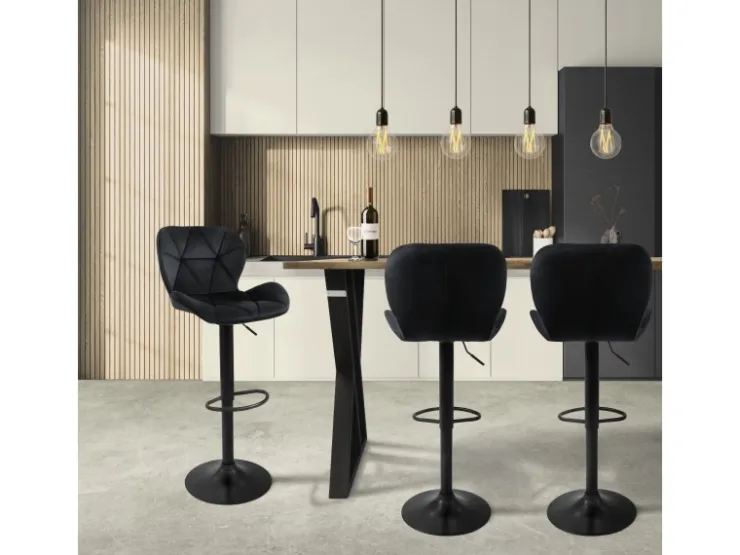 ML-Design Barhocker 2Er Set Samt Schwarz Gepolsterter Barstuhl mit Rückenlehne* Hocker