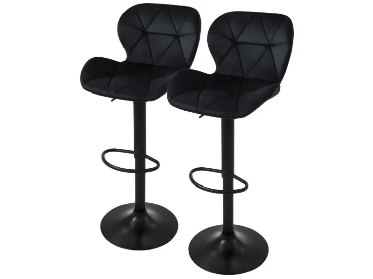 ML-Design Barhocker 2Er Set Samt Schwarz Gepolsterter Barstuhl mit Rückenlehne* Hocker