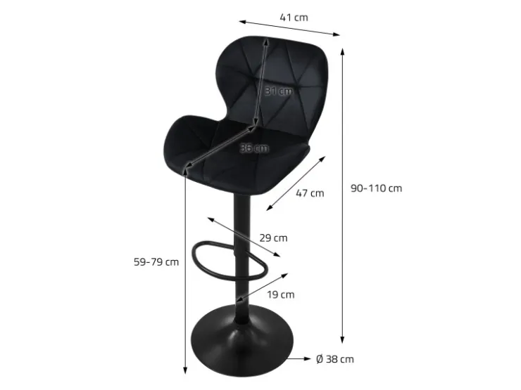 ML-Design Barhocker 2Er Set Samt Schwarz Gepolsterter Barstuhl mit Rückenlehne* Hocker