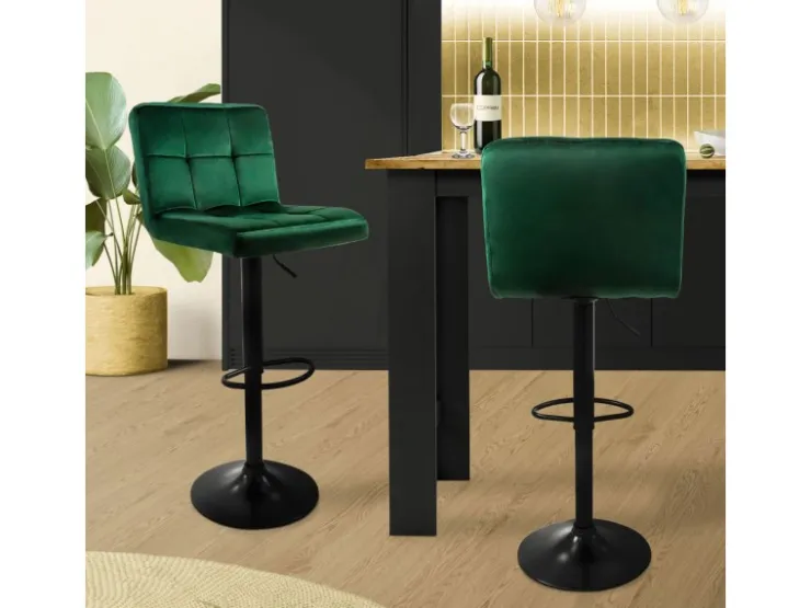 ML-Design Barhocker 2Er Set aus Samt Grün Gepolsterter Barstuhl mit Rückenlehne* Hocker