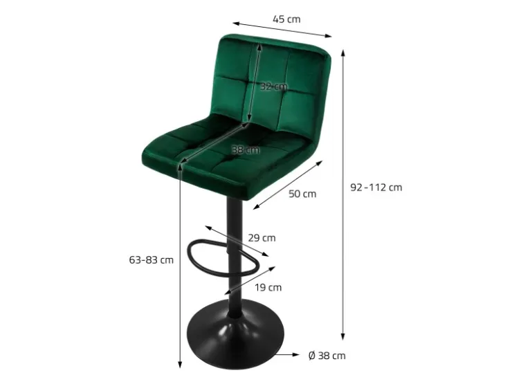 ML-Design Barhocker 2Er Set aus Samt Grün Gepolsterter Barstuhl mit Rückenlehne* Hocker