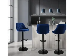 ML-Design Barhocker 2Er Set aus Samt Blau Barstuhl mit Rückenlehne und Fußstütze