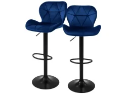 ML-Design Barhocker 2Er Set aus Samt Blau mit Rückenlehne und Fußstütze