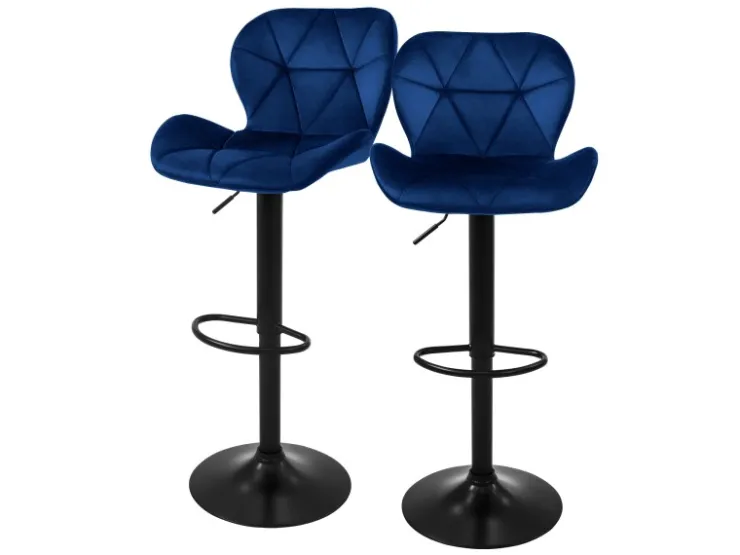 ML-Design Barhocker 2Er Set aus Samt Blau mit Rückenlehne und Fußstütze