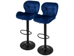 ML-Design Barhocker 2Er Set aus Samt Blau mit Rückenlehne und Fußstütze