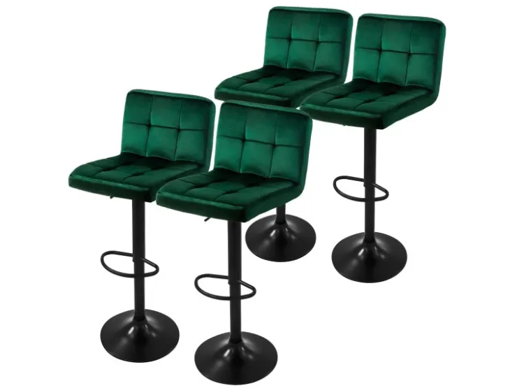 ML-Design Barhocker 4Er Set Bezug aus Samt Grün mit Rückenlehne und Fußstütze* Hocker