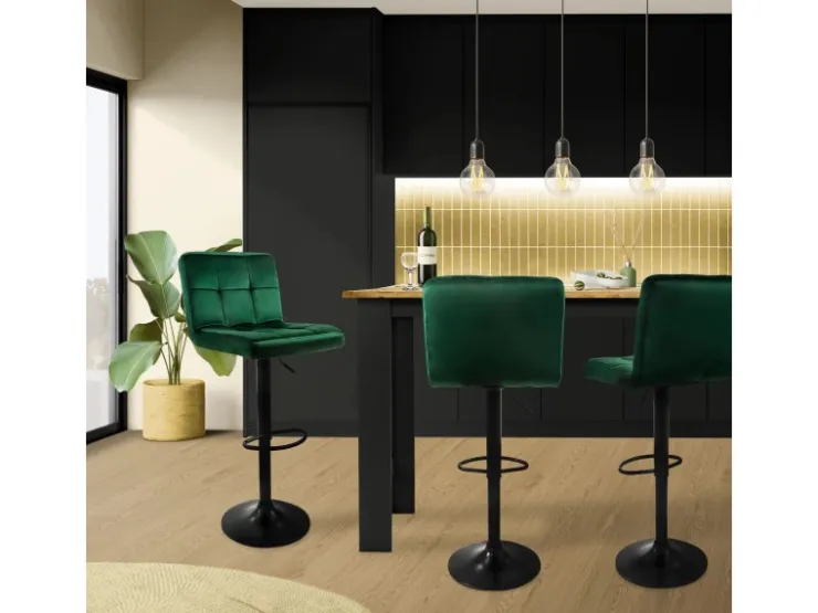 ML-Design Barhocker 4Er Set Bezug aus Samt Grün mit Rückenlehne und Fußstütze* Hocker