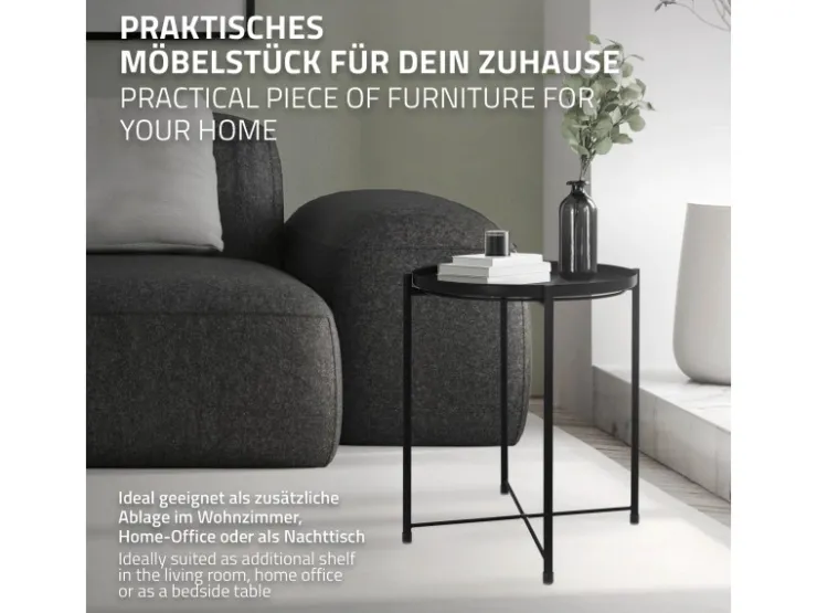 ML-Design Beistelltisch Rund 45xH52cm mit Abnehmbarem Tablett aus Metall Schwarz