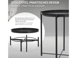 ML-Design Beistelltisch Rund 45xH52cm mit Abnehmbarem Tablett aus Metall Schwarz