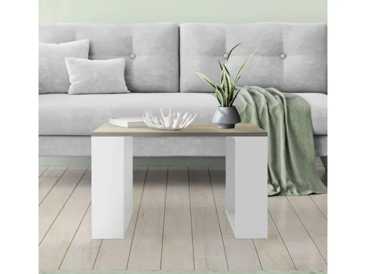 ML-Design Couchtisch 65x65x40 cm Eicheoptik-Weiß Quadratischer