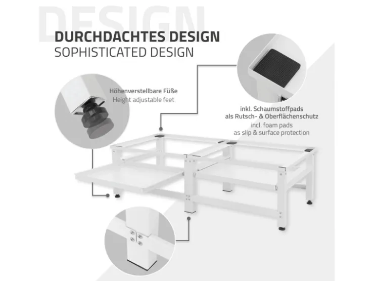 ML-Design Doppel Waschmaschinen-Untergestell 2 Ausziehbaren Ablagen Weiß Stahl
