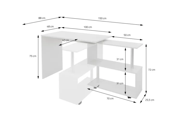 ML-Design Eckschreibtisch Drehbar L-Form Glänzend 150x88x75 cm* Regal Weiß