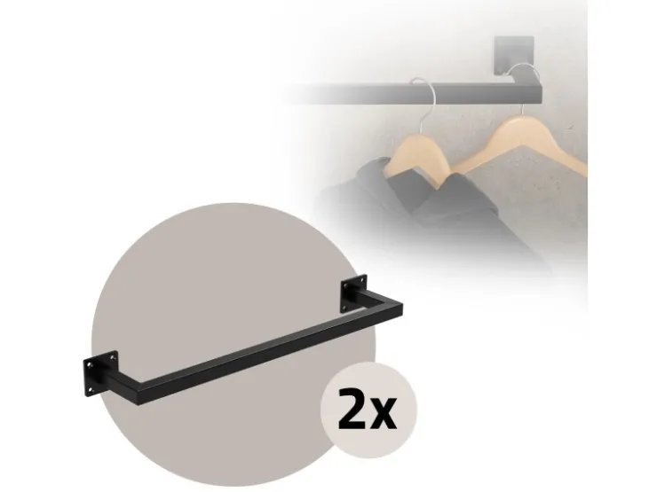 ML-Design 2Er Set Kleiderstange Rechteck für die Wand 12x60 cm Schwarz aus Stahl* Garderoben
