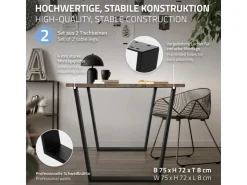 ML-Design 2Er Set Tischbeine Trapez 75x72 cm V-Form Schwarz Profil 8x2 cm Stahl