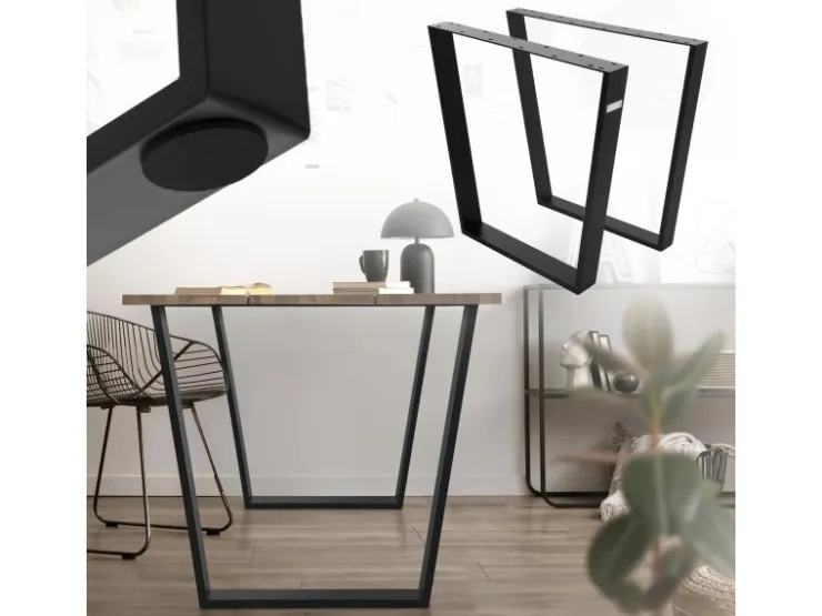ML-Design 2Er Set Tischbeine Trapez 75x72 cm V-Form Schwarz Profil 8x2 cm Stahl