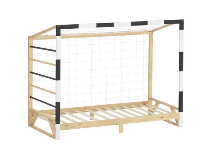ML-Design Kinderbett Fußballtor 90x200 cm Schwarz-Weiß Kiefernholz