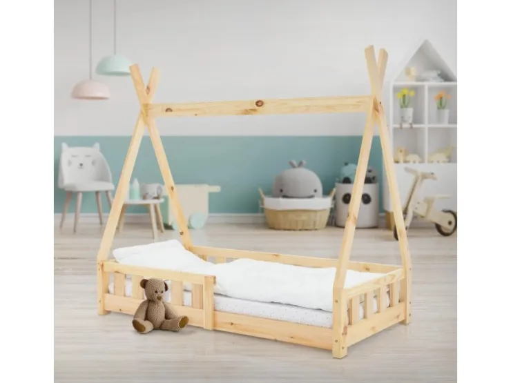 ML-Design Kinderbett Tipi 70x140cm Natur mit Rausfallschutz Lattenrost* Betten