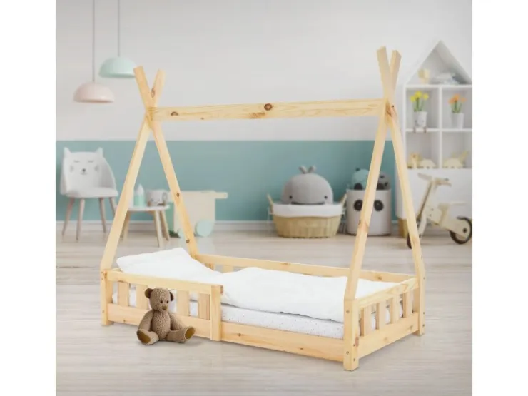 ML-Design Kinderbett Tipi 70x140cm Natur mit Rausfallschutz Lattenrost* Betten