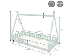 ML-Design Kinderbett Tipi 90x200cm Natur mit Matratze H16cm Lattenrost* Betten