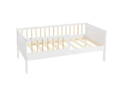 ML-Design Kinderbett 70x140 cm Weiß-Natur Einzelbett mit Lattenrost