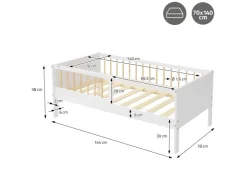 ML-Design Kinderbett 70x140 cm Weiß-Natur Einzelbett mit Lattenrost