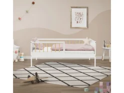 ML-Design Kinderbett 70x140 cm Weiß-Natur Einzelbett mit Lattenrost