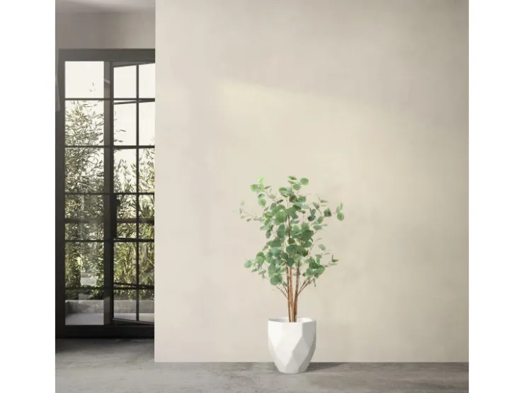 ML-Design Künstliche Eukalyptus 120cm Groß Kunstpflanze Naturholzstamm