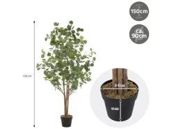 ML-Design Künstliche Eukalyptus 150cm Groß Kunstpflanze Naturholzstamm