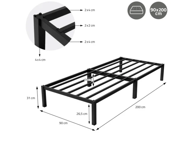 ML-Design Metallbett 90x200cm auf Stahlrahmen mit Lattenrost Bettgestell