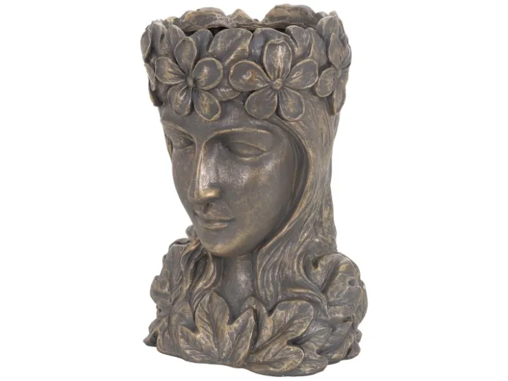 ML-Design Pflanztopf Frauenkopf Figur 21x16x32 cm Bronze Kunstharz Innen Außen