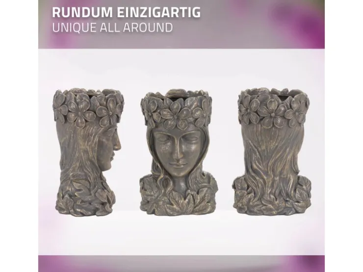ML-Design Pflanztopf Frauenkopf Figur 21x16x32 cm Bronze Kunstharz Innen Außen