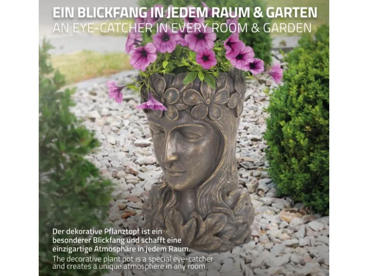 ML-Design Pflanztopf Frauenkopf Figur 21x16x32 cm Bronze Kunstharz Innen Außen