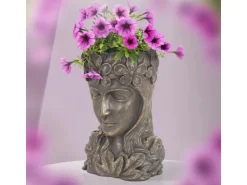 ML-Design Pflanztopf Frauenkopf Figur 21x16x32 cm Bronze Kunstharz Innen Außen