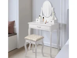 ML-Design Schminktisch Weiß mit Spiegel Hocker 3 Schubladen 75x140x40 cm aus MDF