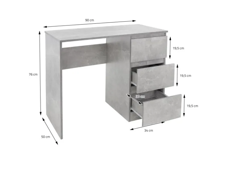 ML-Design Schreibtisch mit 3 Schubladen 90x76x50cm Arbeitstisch Beton-Optik* Tische