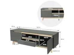 ML-Design TV-Schrank 140x40x46cm Grün-Natur mit 2 Türen für Fernseher bis 65Zoll