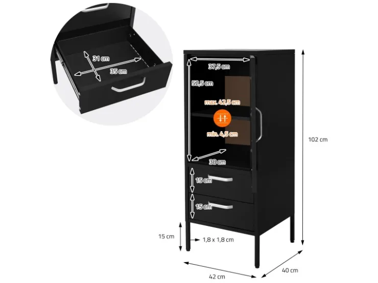 ML-Design Vitrinenschrank 42x102x40 cm Schwarz Metallschrank aus Stahl* Vitrinen