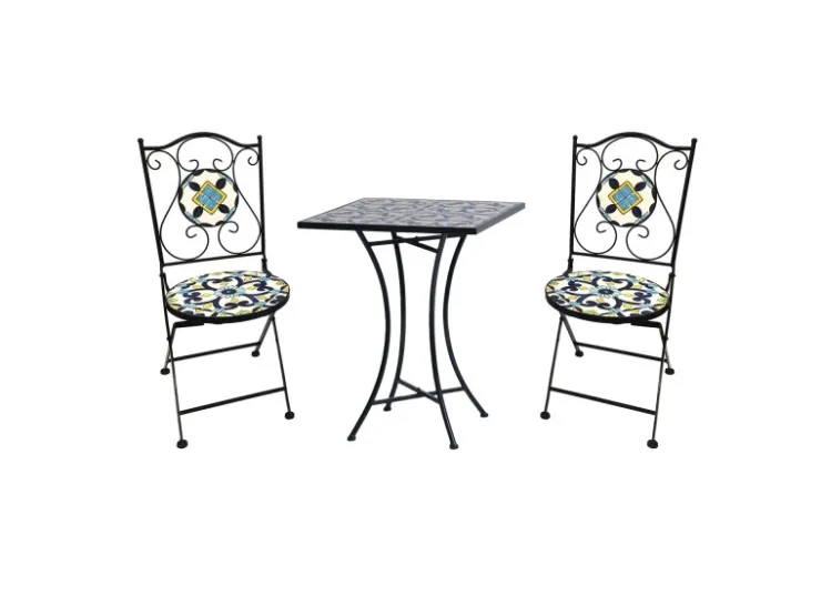 Mojawo Mosaik Sitzgarnitur Set 3teilig Sitzgruppe Gartenmöbel Tisch Stühle 60cm