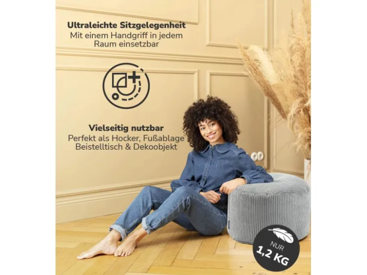 mokebo Pouf oder Sitzhocker aus Cord Der Faule Lenz Fußhocker in mit EPS-Perlen Füllung