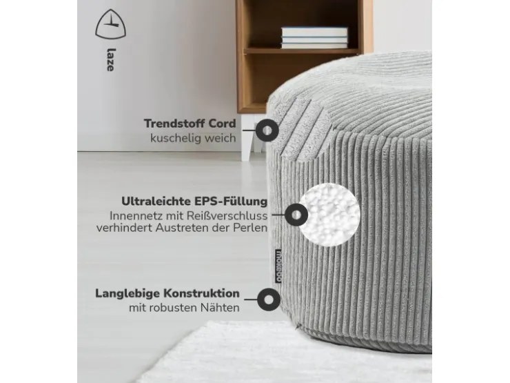 mokebo Pouf oder Sitzhocker aus Cord Der Faule Lenz Fußhocker in mit EPS-Perlen Füllung