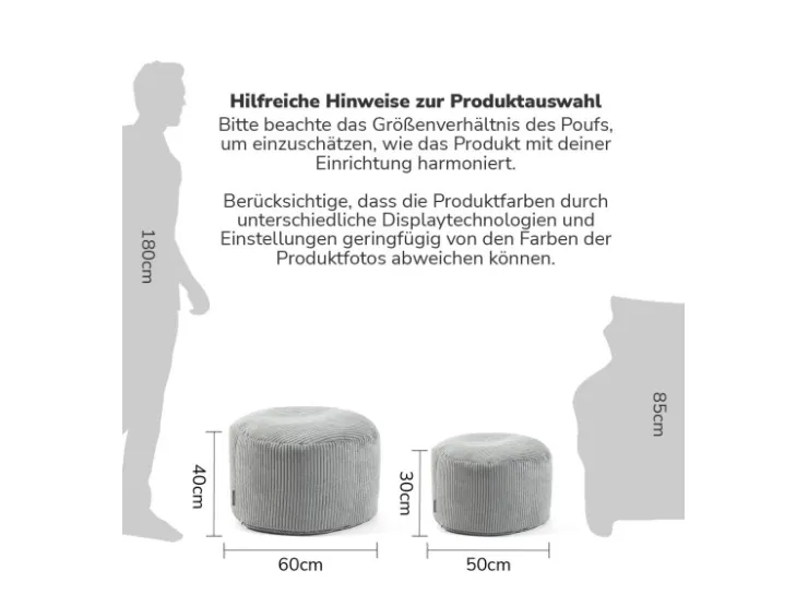 mokebo Pouf oder Sitzhocker aus Cord Der Faule Lenz Fußhocker in mit EPS-Perlen Füllung