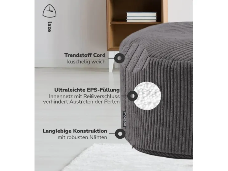 mokebo Pouf oder Sitzhocker aus Cord Der Faule Lenz Fußhocker in mit EPS-Perlen Füllung