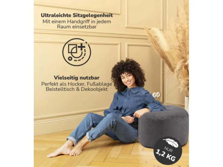 mokebo Pouf oder Sitzhocker aus Cord Der Faule Lenz Fußhocker in mit EPS-Perlen Füllung