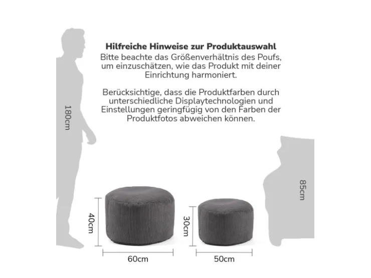 mokebo Pouf oder Sitzhocker aus Cord Der Faule Lenz Fußhocker in mit EPS-Perlen Füllung