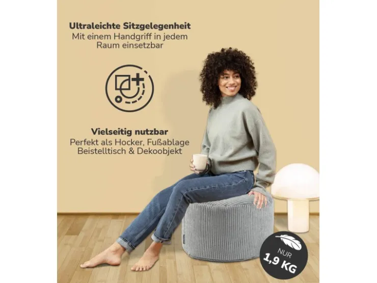 mokebo Pouf oder Sitzhocker aus Cord Der Faule Lenz Fußhocker in mit EPS-Perlen Füllung* Hocker