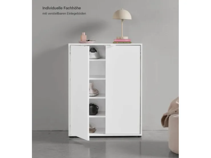 mokebo Schuhschrank Der Concierge Schuhregal mit zwei Türen Flurschrank oder Sideboard 74 cm breit in weiß* Sideboards