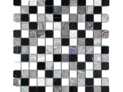 Mosaikmatte Glas Relief Schwarz Grau Weiß 30 cm x 30 cm* Mosaik