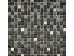 Mosaikmatte Marmor Glas Schwarz mit Edelstahl 29,7 cm x 29,7 cm