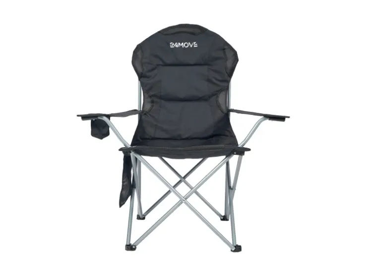 24Move Campingstuhl faltbar Klappstuhl gepolstert inkl. Tragetasche - 150kg - schwarz