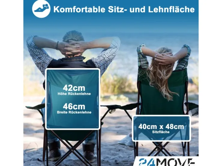 24Move Campingstuhl Faltstuhl Grün Mit Getraenkehalter Tragetasche Outdoor Faltbar Max 100Kg Anglerstuhl Polyester* Stühle